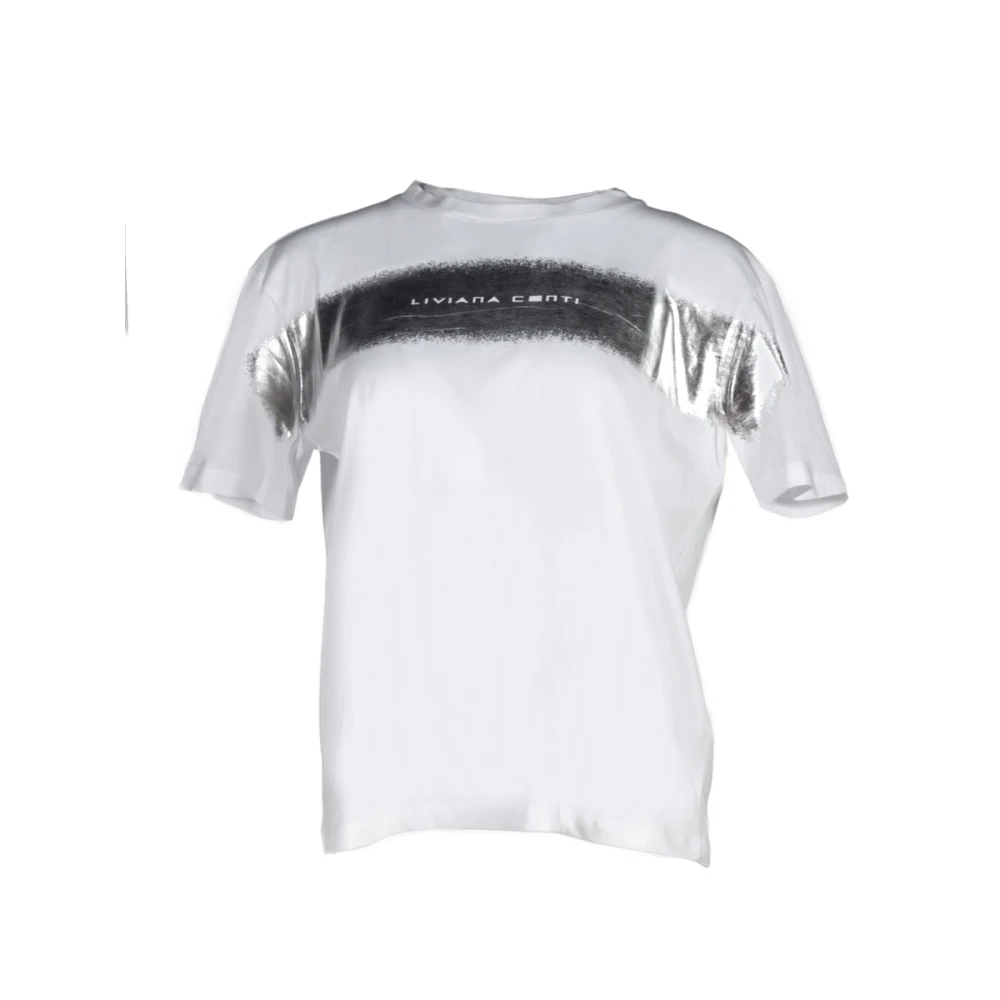 Liviana Conti Logo Print Jersey T-shirt Wit White Dames