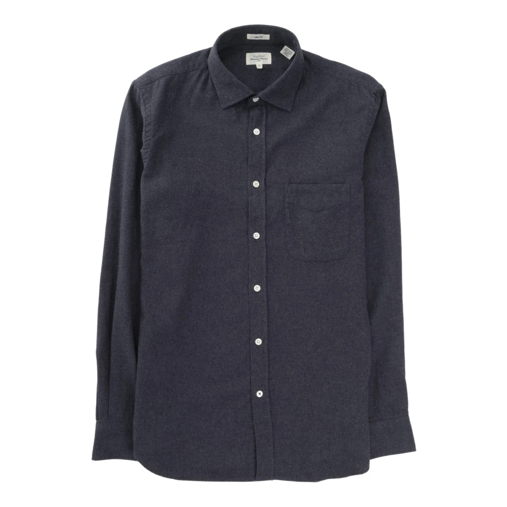 Hartford Navy Flanellen Overhemd met Borstzak Blue Heren