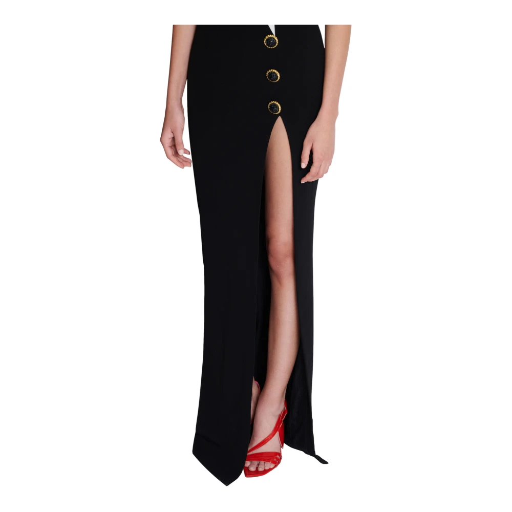 Balmain Tweekleurige Lange Crêpe Jurk met Beensplit Black Dames