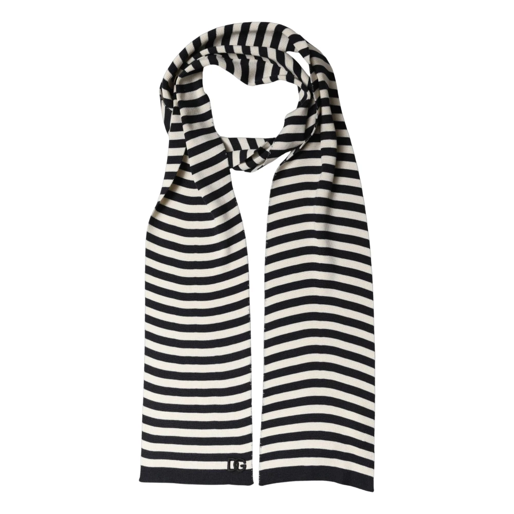 Dolce & Gabbana Black White Stripes Silk Knitted Shawl Scarf - Image 2