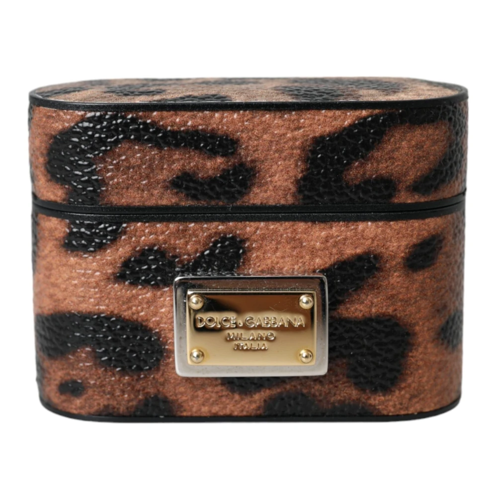 Dolce & Gabbana Luipaard Kalfsleer Logo Airpods Hoesje Brown Unisex