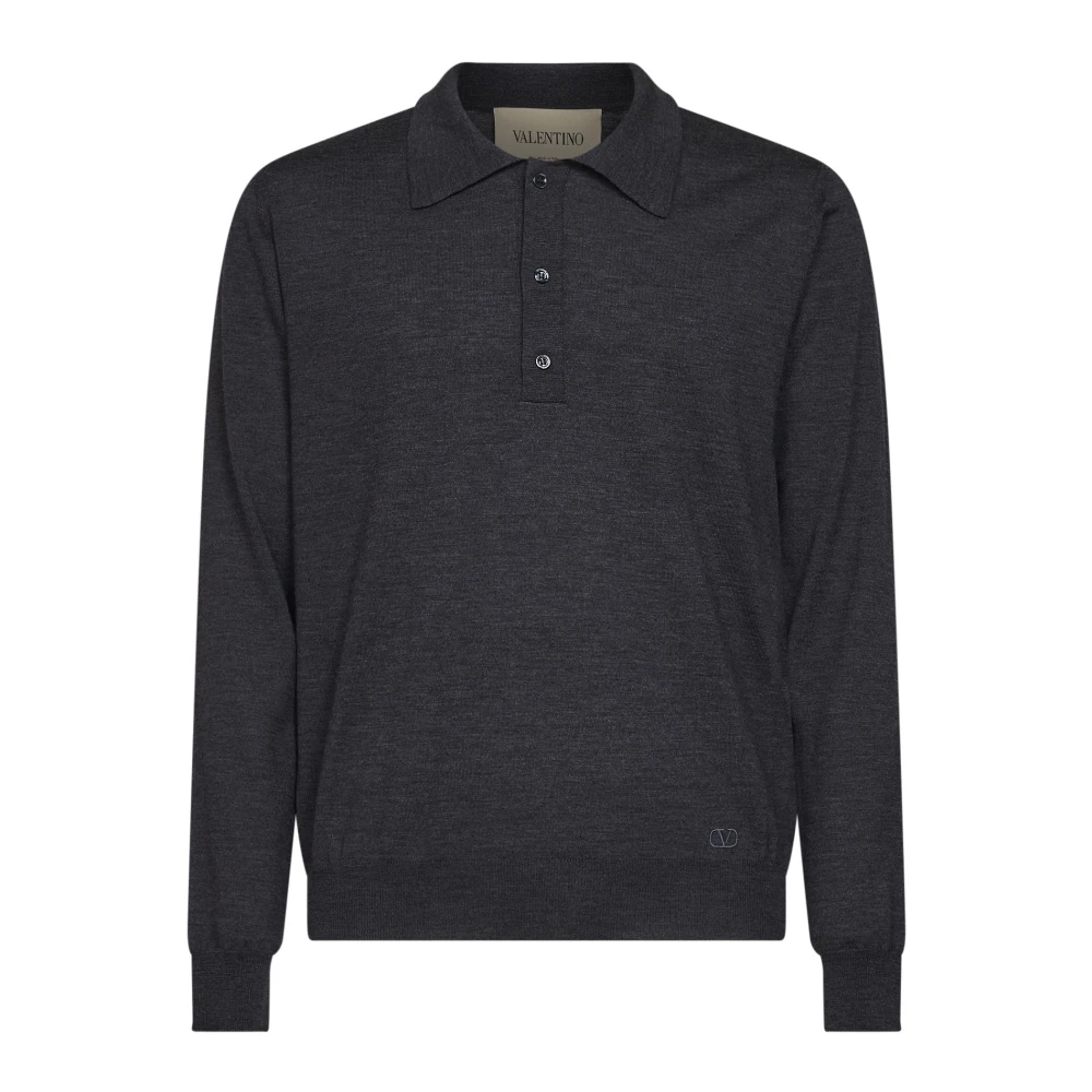 Valentino Garavani Wool Polo With Vlogo Embroidery - Male - Polo Shirts - Gray - S - Tops - Image 3