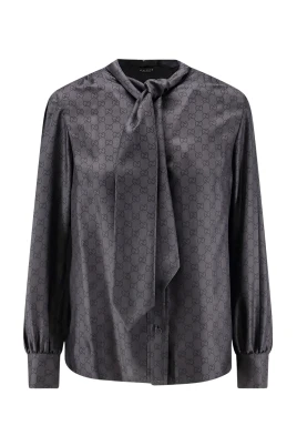 Siden twill-skjorta med rosett