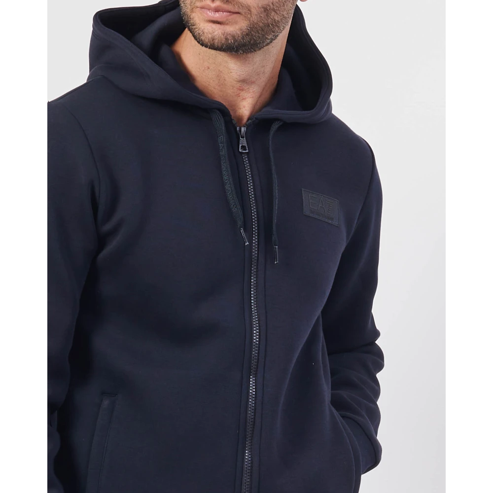 Emporio Armani Blauwe hoodie met volledige rits en zakken Blue Heren