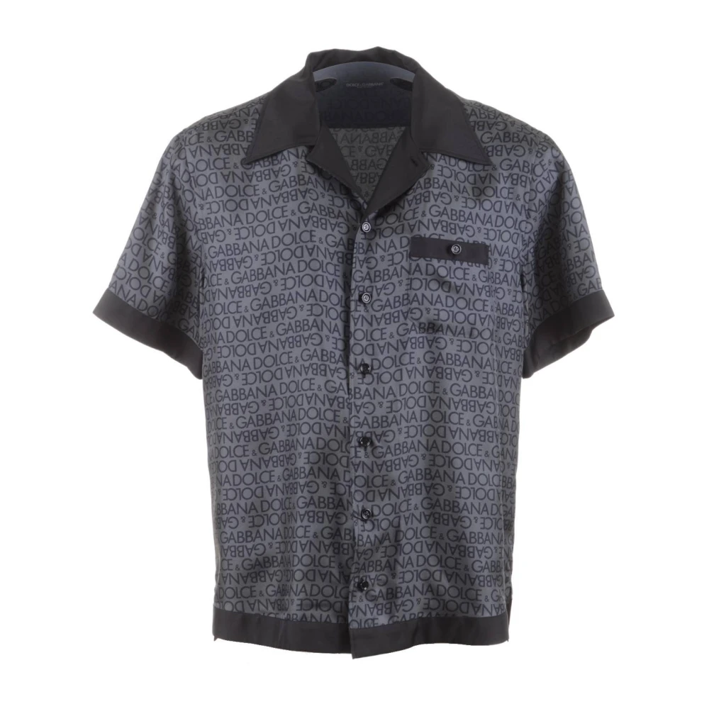 Dolce & Gabbana Mannen Merk Print Korte Mouw Shirt Gray Heren