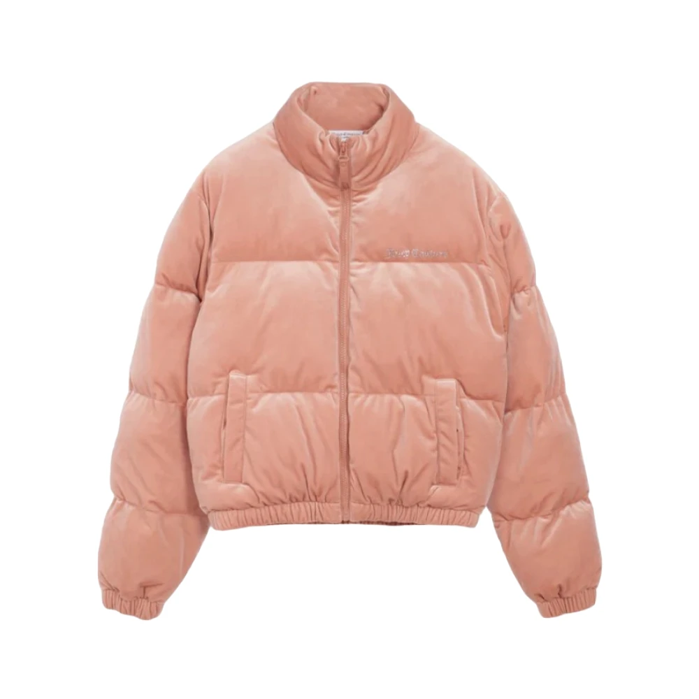 Juicy Couture Zwarte Gewatteerde Velours Trechterhals Puffer Pink Dames