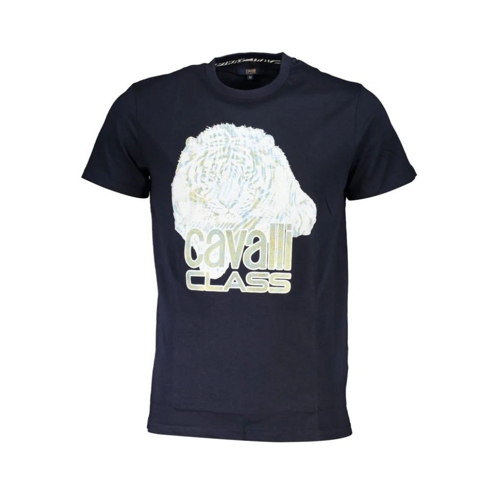 Cavalli Class Men's Blue Print Logo Short Sleeve Tee