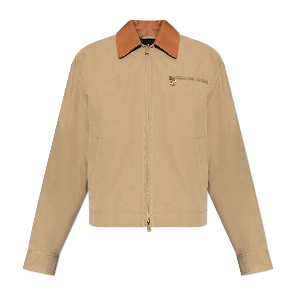 Versace , Light Jackets, Male, Beige, M, Jacket With Leather Collar