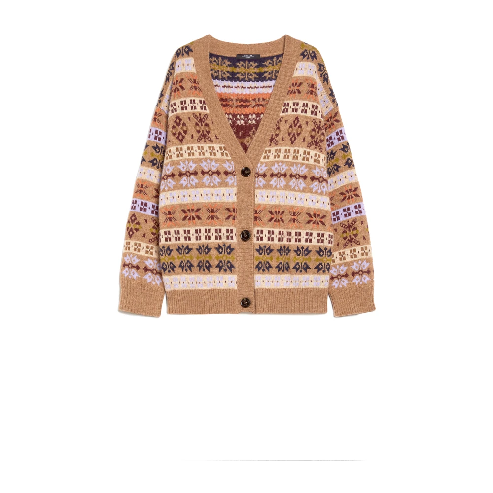 Max Mara Jacquard Cardigan med Oversized Passform Multicolor, Dam