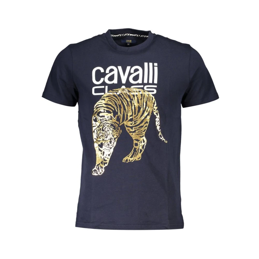 Cavalli Class Men's Blue Cotton T-Shirt With Print Logo