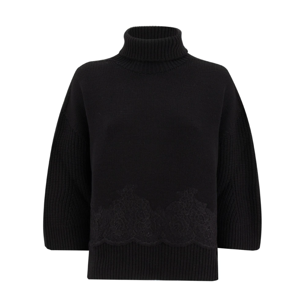 Ermanno Scervino Ull Turtleneck Sweater med Spetsinlägg Black, Dam