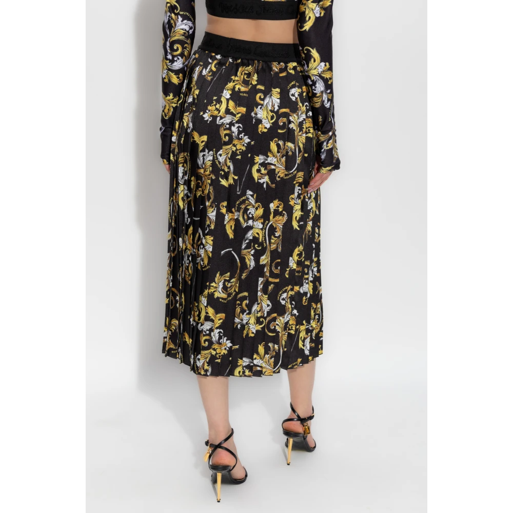 Versace Jeans Couture Geplooide rok met Outline Barocco-print Black Dames