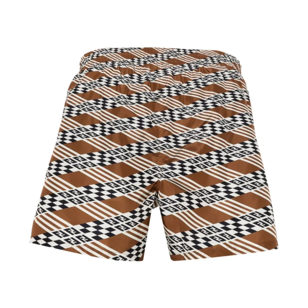 Fendi Geometrisch FF Print Zwemshorts Brown Heren