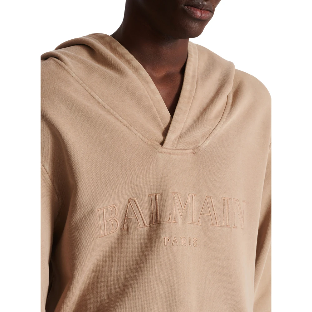 Balmain Hoodie met vintage borduursel Beige Heren