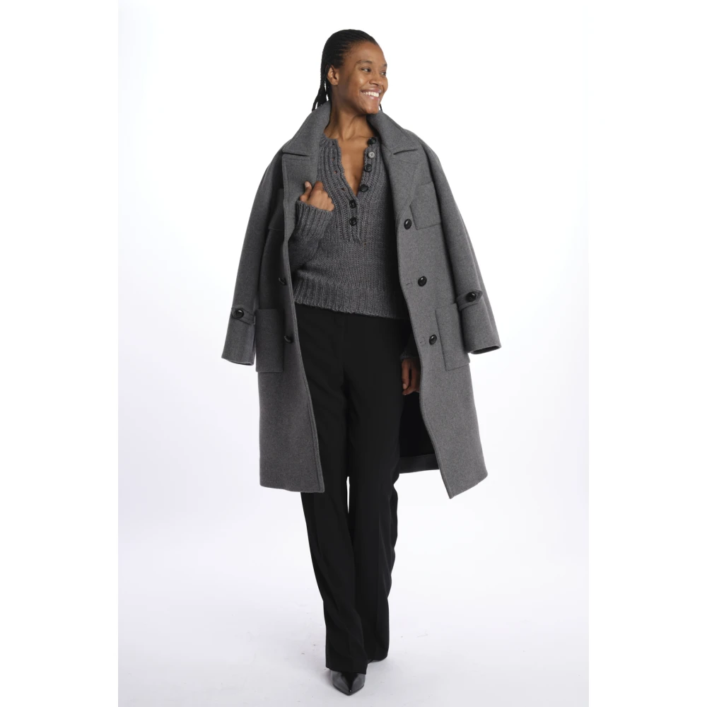 N21 Grijze Dubbel Breasted Doek Overjas Gray Dames