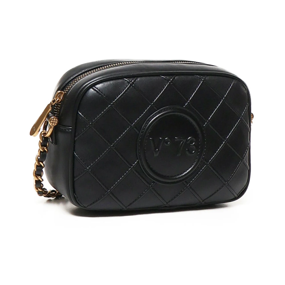 V73 Zwarte Nappa Matelassé Schoudertas met Logo Black Dames