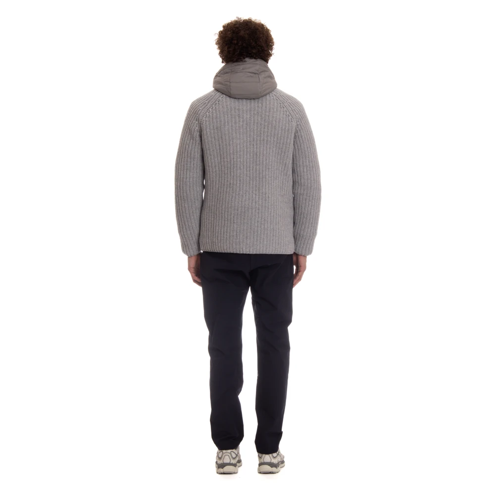 Herno Grijze gebreide jas met afneembare capuchon Gray Heren