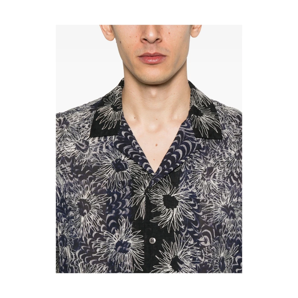 Dries Van Noten Navy Blue 3D Detailering Camp Kraag Shirt Blue Heren
