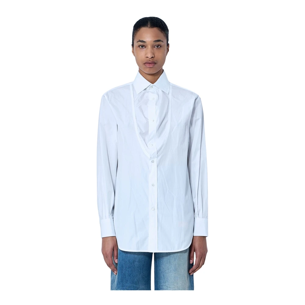Maison Margiela Women's White Folded V-Neck Collar Shirt - Shirts - S - Blouses & Shirts