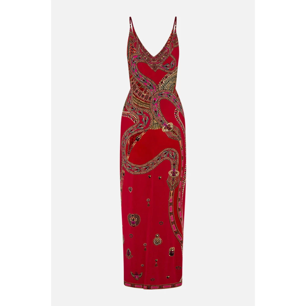 Camilla Jurk met Twist Front en Spaghettibandjes Cobra Kus Red Dames
