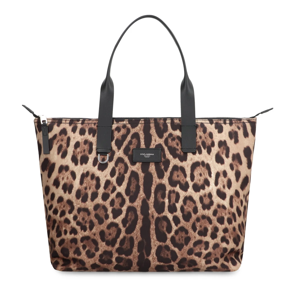 Dolce & Gabbana Nylon Shopper Tas met Leren Details Brown Heren