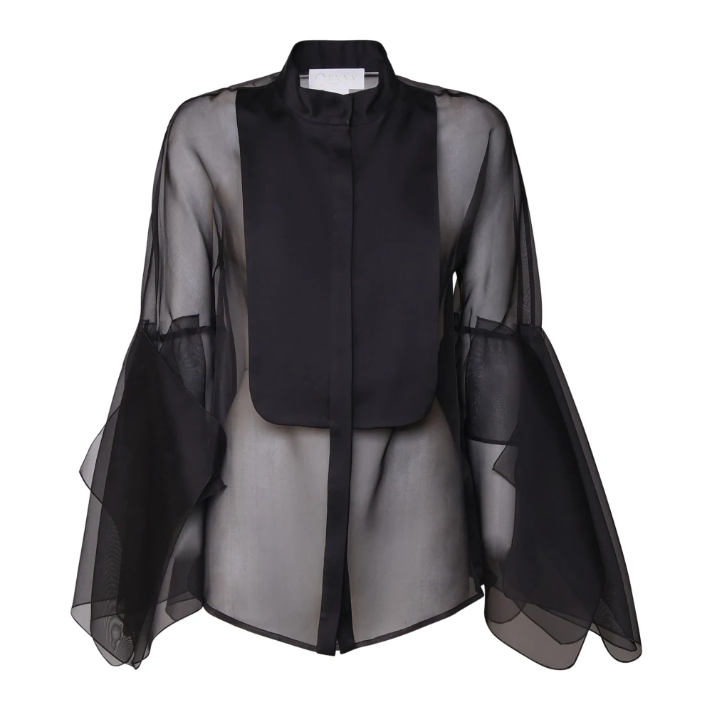 Genny Zwarte Ruche Mouw Blouse Black Dames