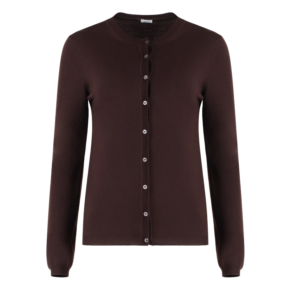 Malo Geribbelde gebreide wollen vest Brown Dames
