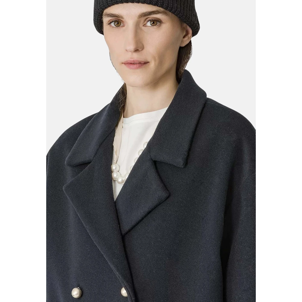 Forte Kasjmier Peacoat met Zakken en Metalen Knopen Black Dames