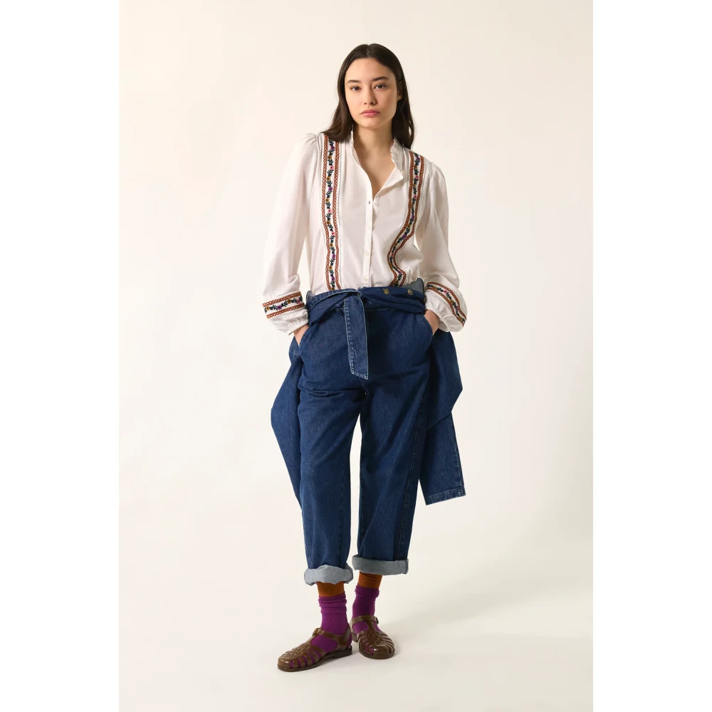 Des Petits Hauts Boho Folk Geborduurde Katoenen Blouse White Dames