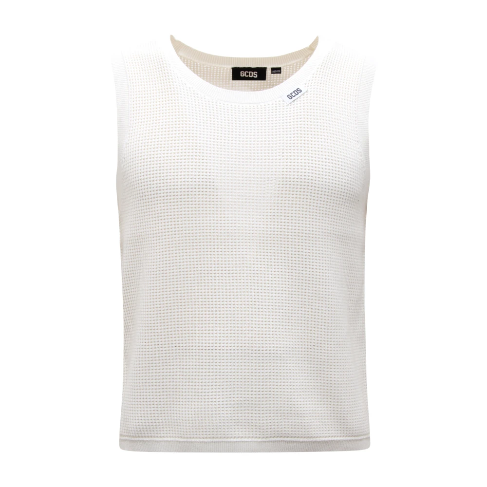Gcds Homme Blanc Tops, Taille: Xl Canotta Open Knit Tank Top
