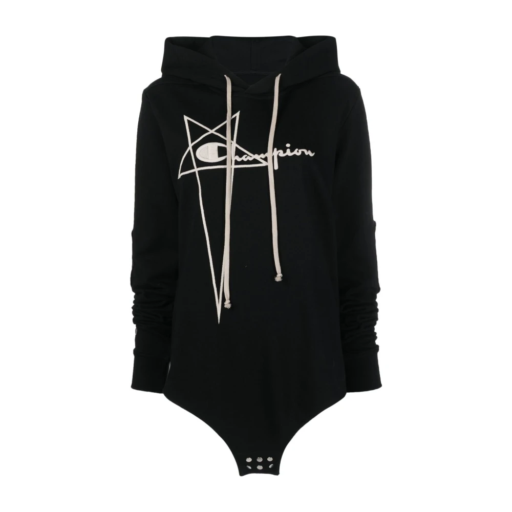Rick Owens Black Logo-Embroidered Cotton Hoodie - Female - Hoodies - M - Sweatshirts & Hoodies