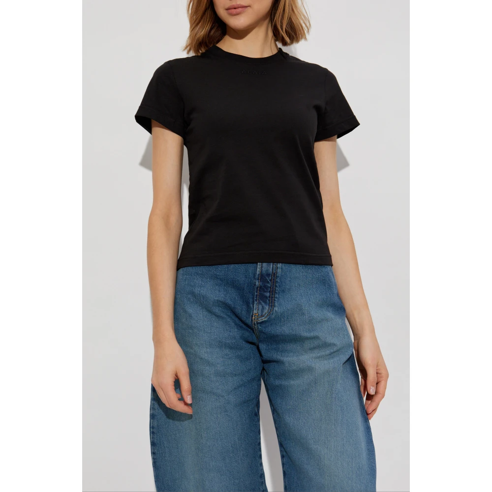 Alaïa T-shirt met logo Black Dames