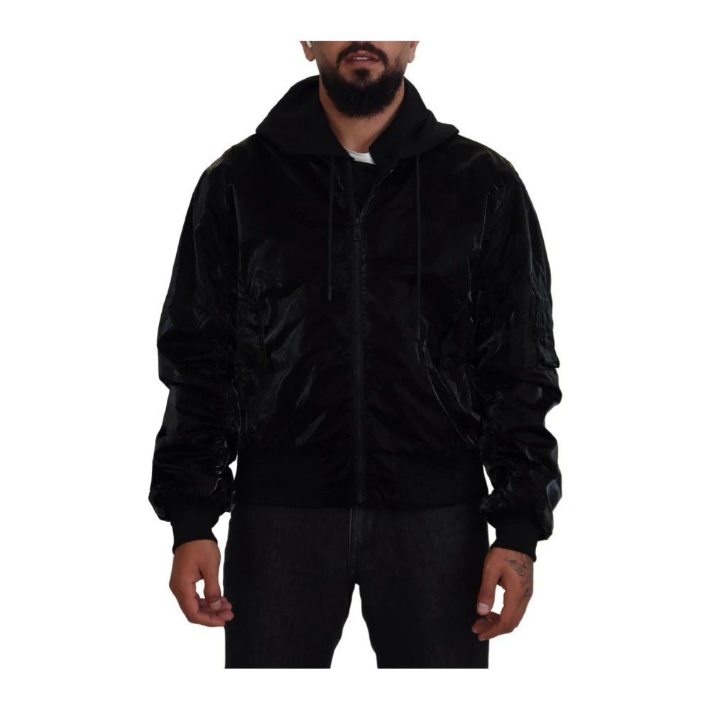 Dolce & Gabbana Men's Black Hooded Bomber Jacket