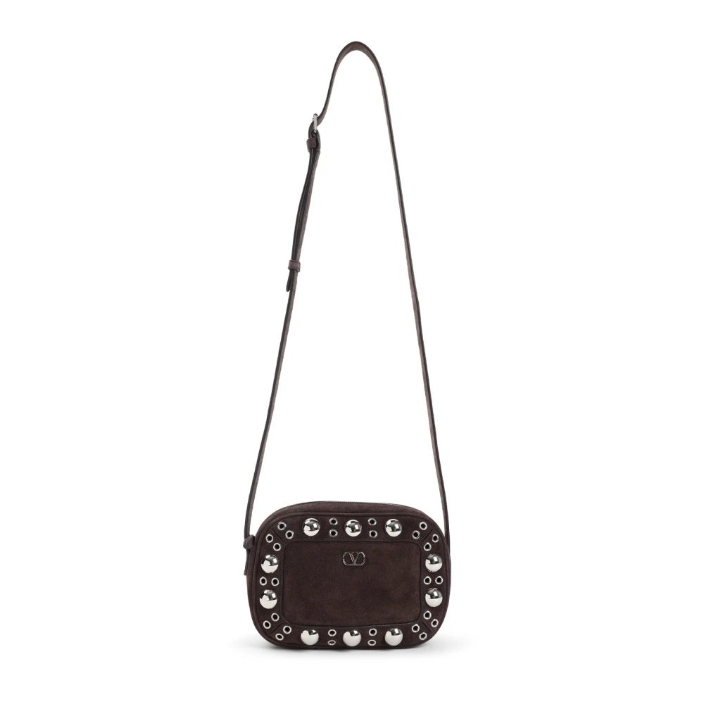 Valentino Garavani , Cross Body Bags, Male, Brown, One Size, Brown Shoulder Bag With Silver Details