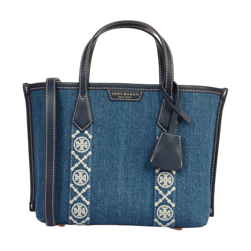 TORY BURCH Denim Triple-Compartment Small Tote Tas Blue Dames