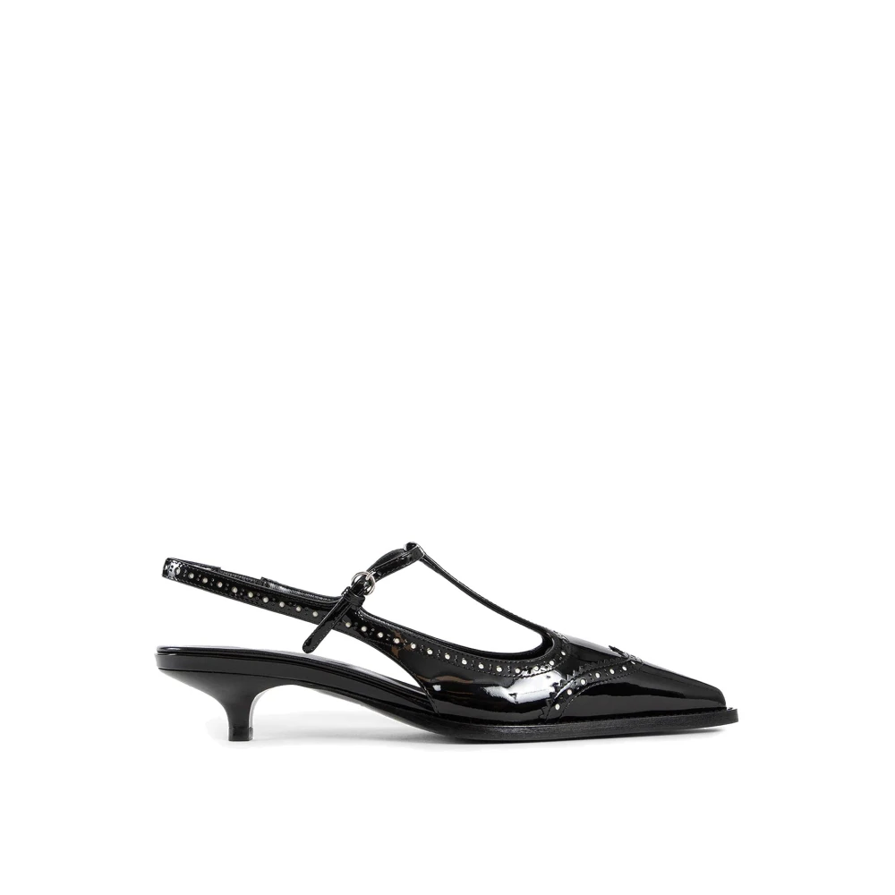 Miu Miu Women's Black Pumps, 5 1/2 Uk, Leather Slingback Pumps With Patent Detail