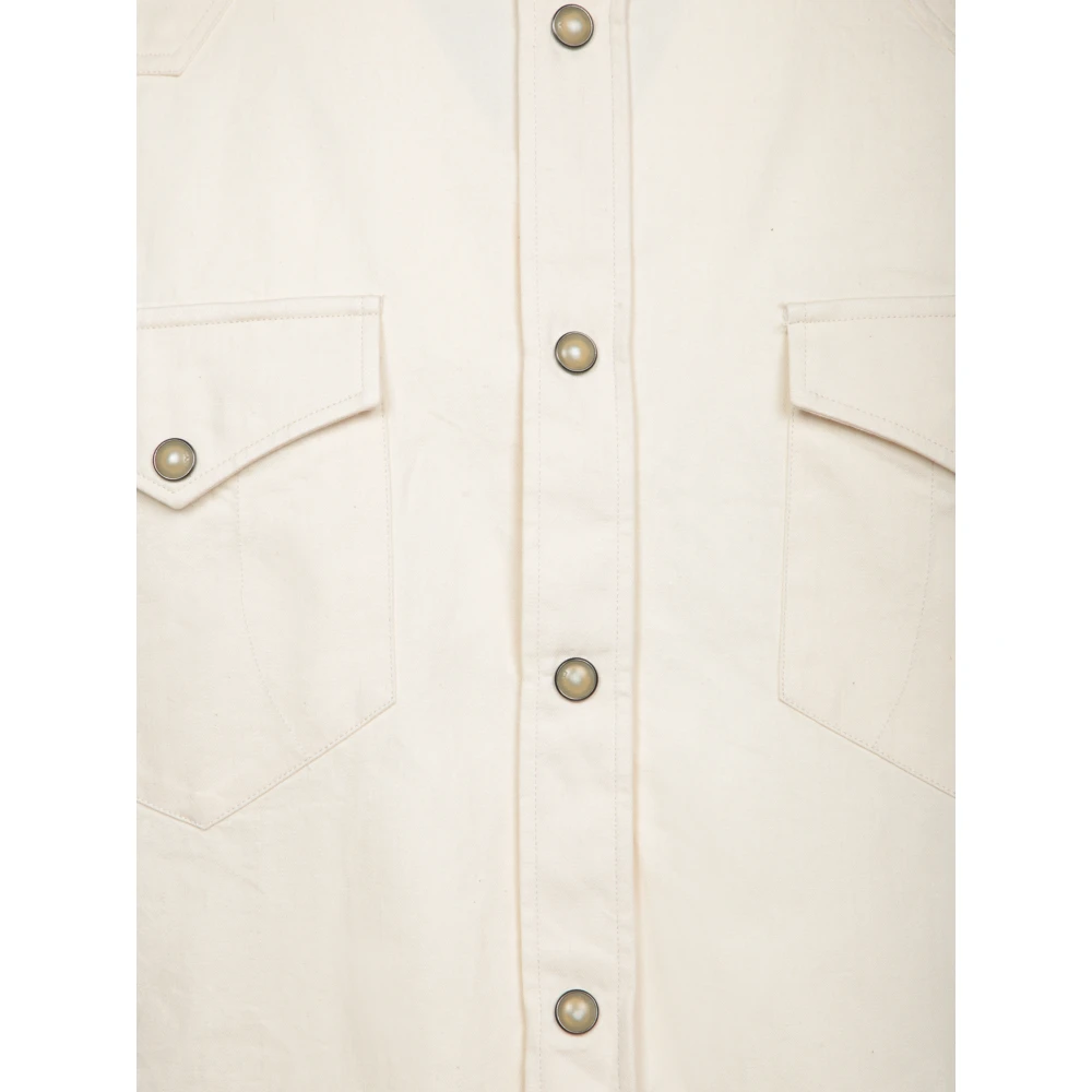 Canali Elegante Denim Overhemd met Moderne Snit Beige Heren