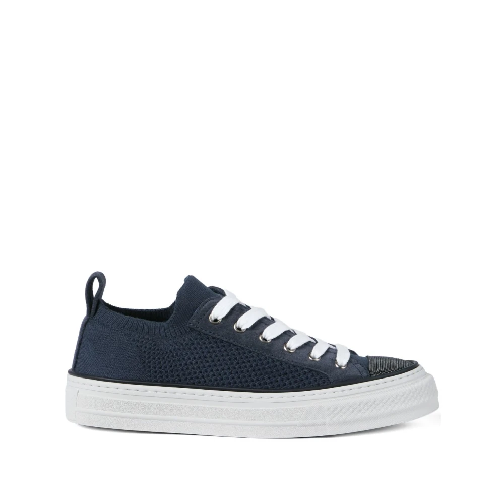 Brunello Cucinelli Blue Sneakers, Female, 4 Uk, Cotton Knit Trainers
