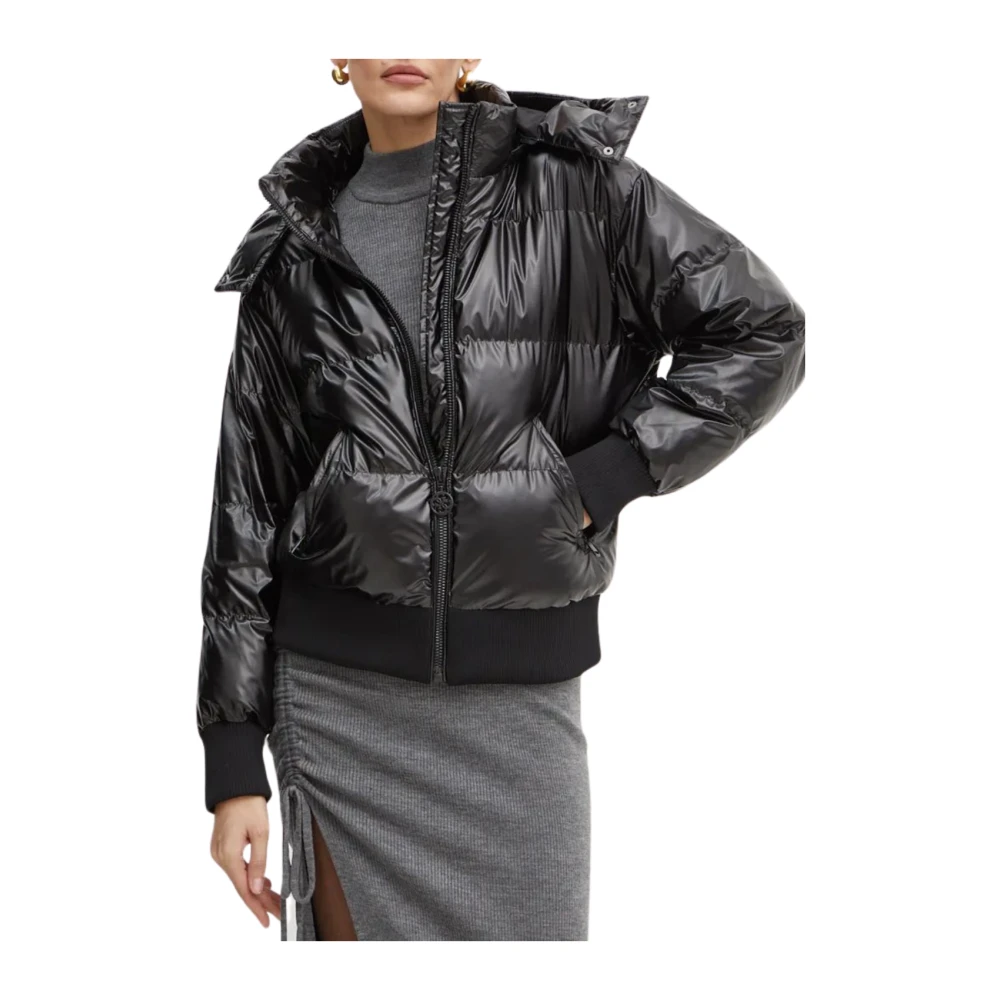 Guess Metallic Hoodie Puffer Jas Black Dames