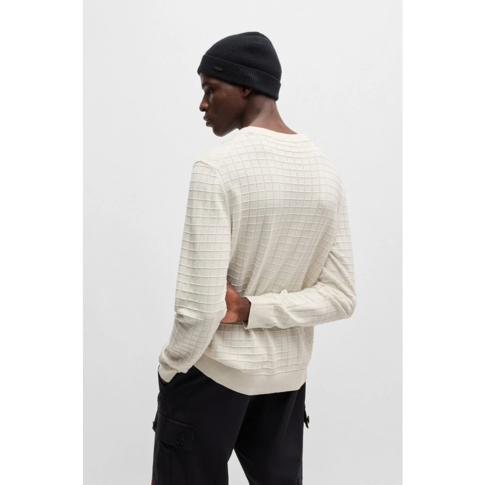 Hugo Boss Casual katoenen trui met ruitpatroon White Heren