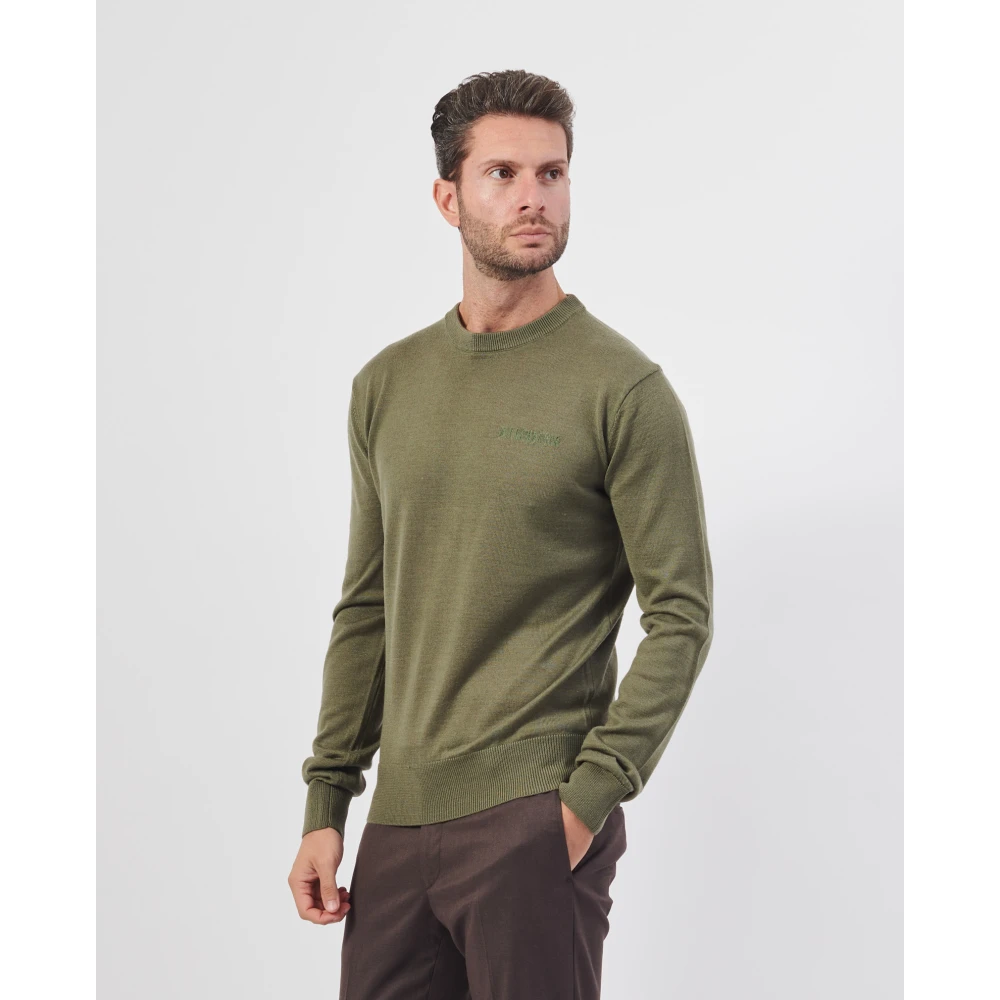 Bikkembergs Groene Sweater Basic Ronde Hals Lange Mouw Green Heren
