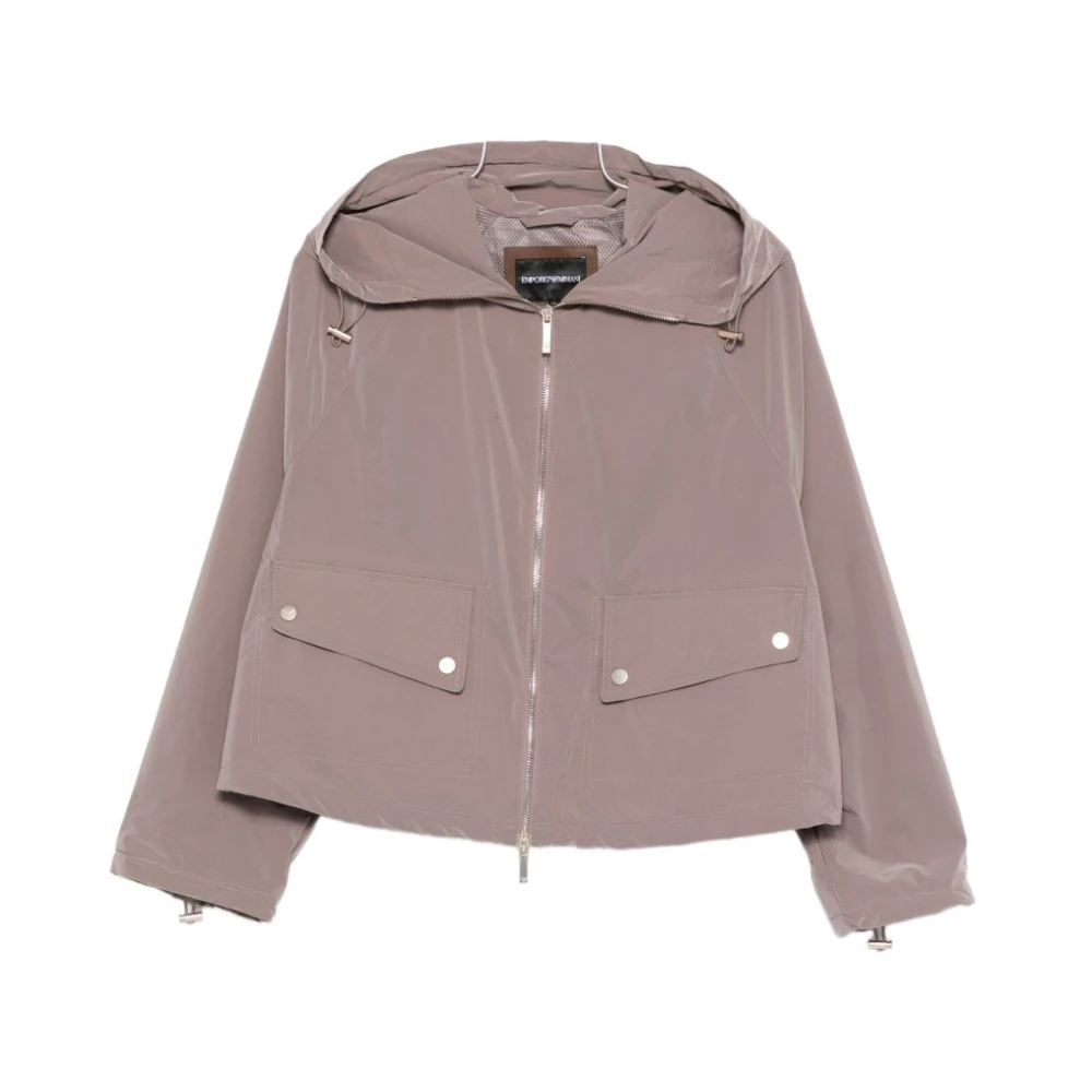 Emporio Armani Vrouw Bruin Jassen Dames, M, Nylon, Nylon Blouson Met Rits En Capuchon