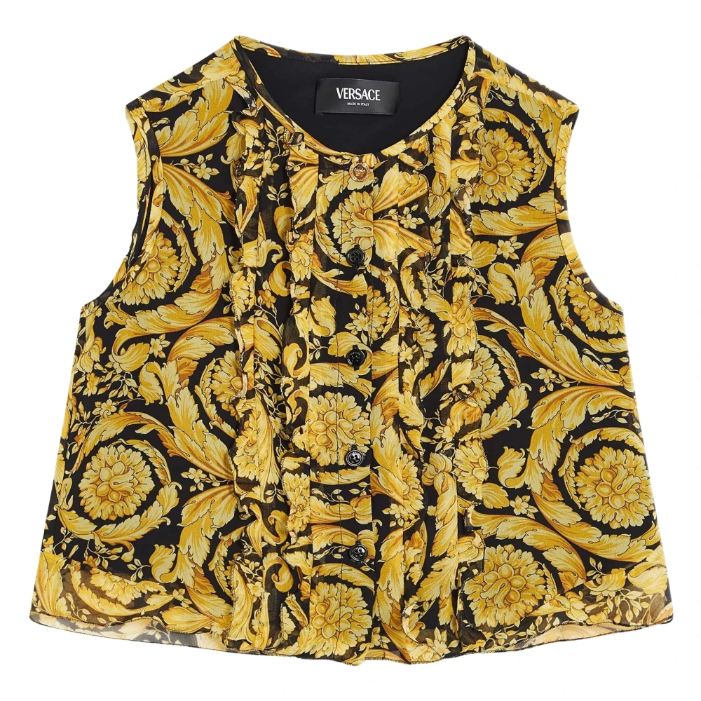 Versace Girls Yellow Kids Blouses, 8 Y, Barocco Georgette Blouse