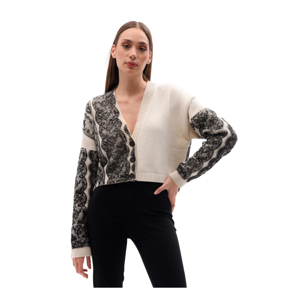 Liviana Conti Beige Kantapplicatie Cardigan Beige Dames