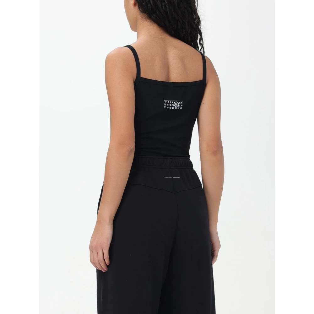MM6 Maison Margiela Zwarte Mouwloze Bodysuit met Nummer Logo Black Dames