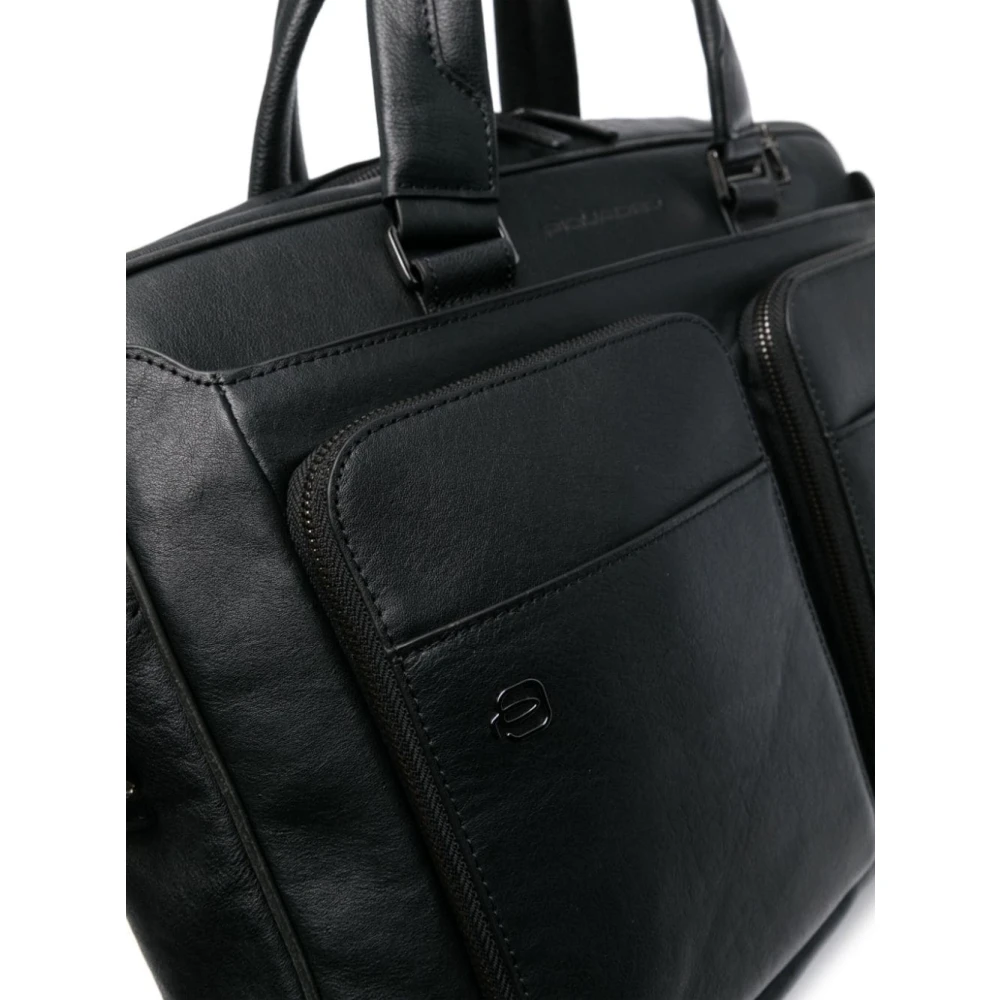 Piquadro Zwarte leren laptoptas met iPad Pro-vak Black Unisex