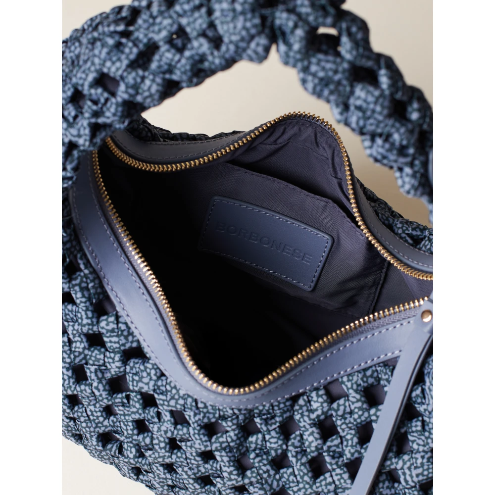 Borbonese Unieke Nido-lijn Handtas met Leren Details Blue Dames