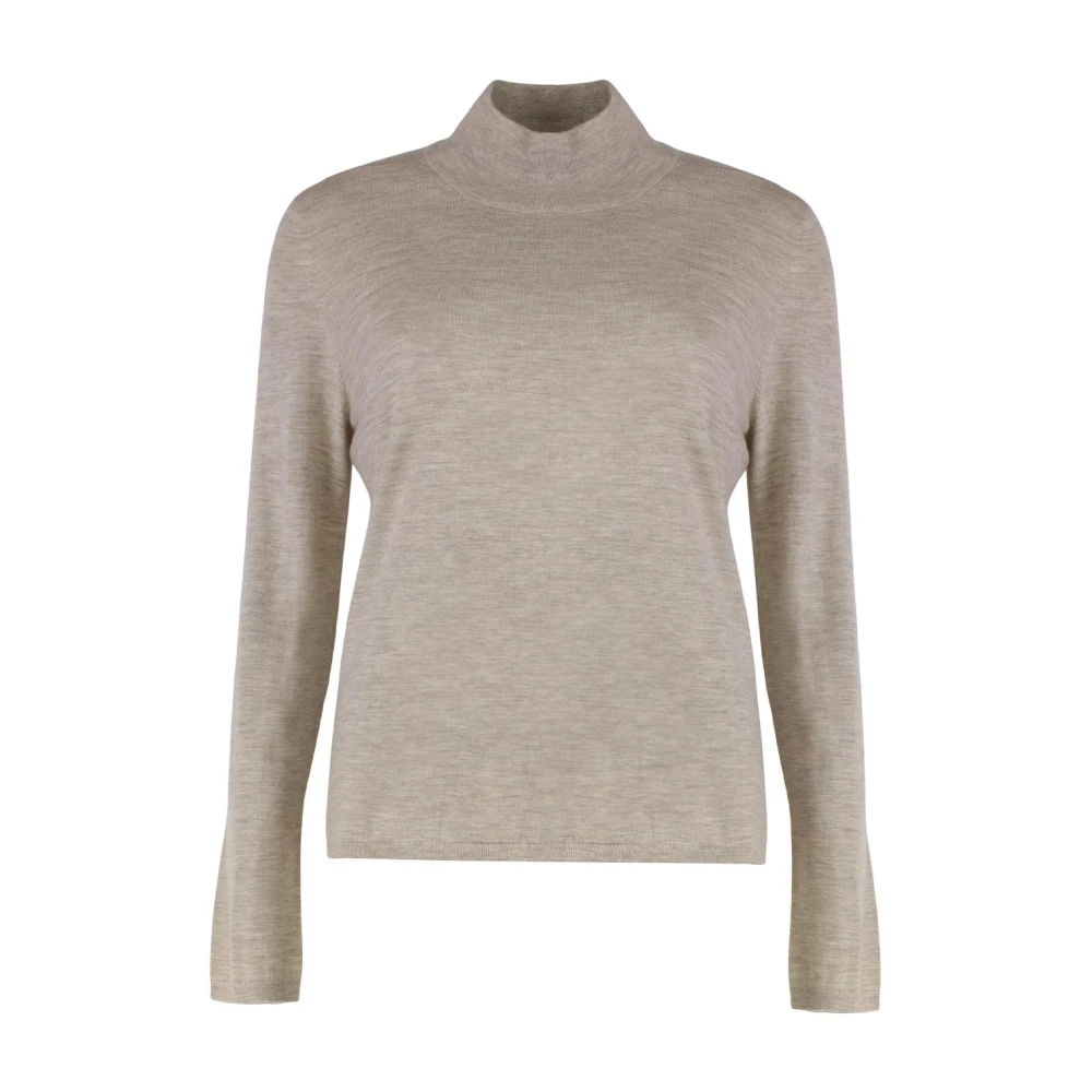 Max Mara Beige Turtlenecks, Female, S, Mock Neck Fine Knit Jumper