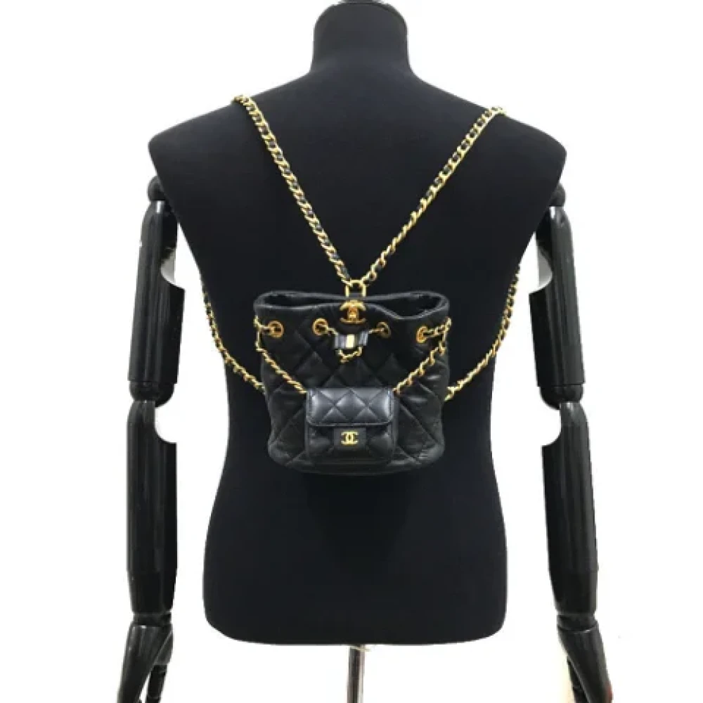 Chanel Vintage Pre-owned Leather backpacks Black Dames