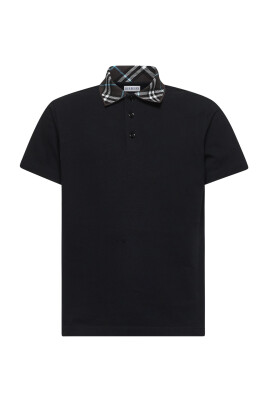 polo-noir-avec-col-a-carreaux